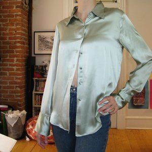 Sage Green Silk Button-Down